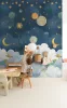 Little Dreamers: 159*280 cm-es Űr mintás falfestmény éjkék–felhőkék (mosható) vlies-vinyl tapéta falpanel