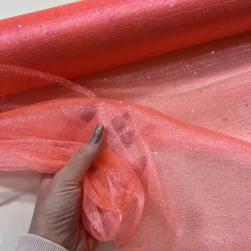 Rikító korall csillámos (glitter) tüll
