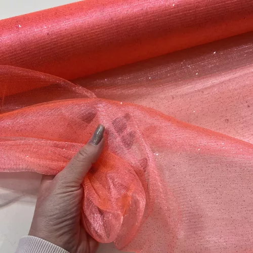 Rikító korall csillámos (glitter) tüll