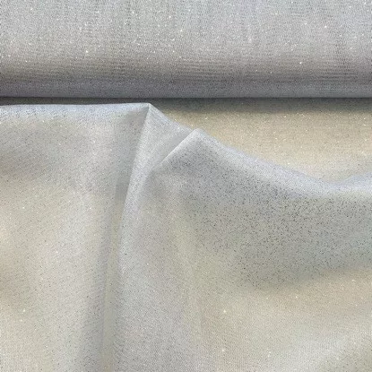 0,34 m EGYBEN KÉRHETŐ Fehér alapon ezüst csillámos (glitter) tüll