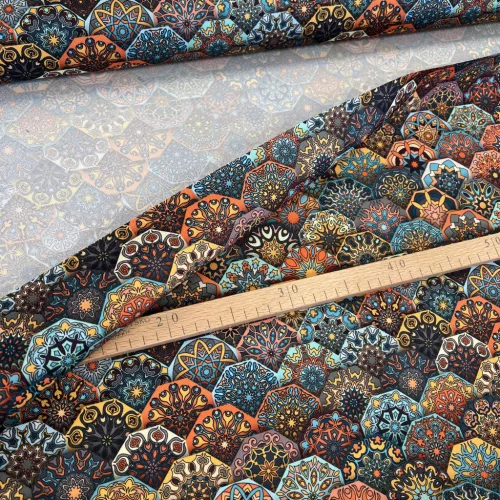 Designer vízálló szövet: Narancs-kék-szürke marokkói mintás