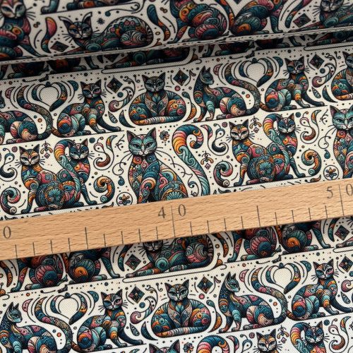 Designer vízálló szövet: Színes absztrakt cicás (A)