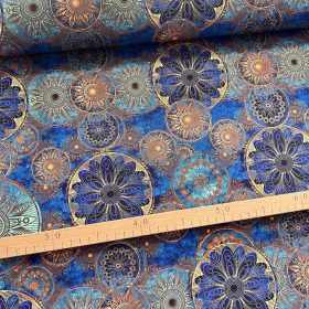 Designer vízálló szövet: Arany-kék mandalás (A)