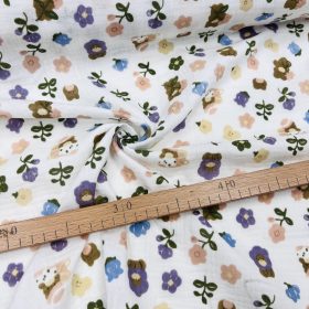 Világos alapon kék-lila-barna virágos duplagéz