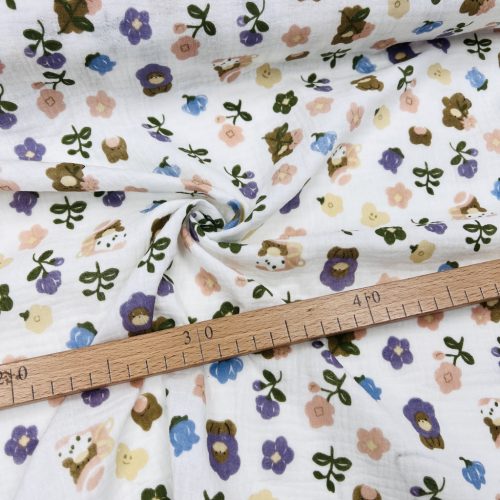 Világos alapon kék-lila-barna virágos duplagéz