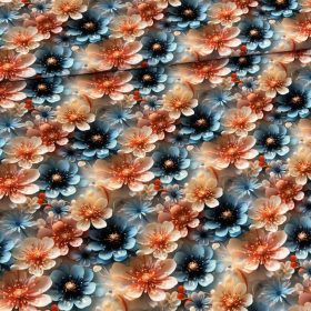 Kék-barack virágmező digitálisan nyomott viszkóz voile
