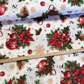   Mikulásvirág és gömbdísz csokorban karácsonyi dekortextil (TH'26)