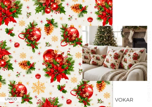 Mikulásvirág és gömbdísz csokorban karácsonyi dekortextil (TH'26)