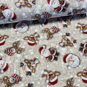   Krém kötött alapon szarvas és mikulás amigurumi karácsonyi dekortextil (TH'26)