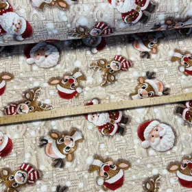   Krém kötött alapon szarvas és mikulás amigurumi karácsonyi dekortextil (TH'26)