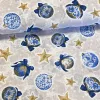 Natúr alapon kék gömbdíszek masnival karácsonyi dekortextil (TH'26)