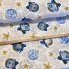Natúr alapon kék gömbdíszek masnival karácsonyi dekortextil (TH'26)