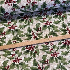  Natúr ágas háttérrel fagyöngyös karácsonyi dekortextil (TH'26)