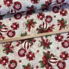 Mivon - natúr alapon csíkos és hópelyhes gömbdísz candy cane karácsonyi dekortextil (TH'26)