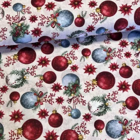  Clarice kék-piros gömbdíszes karácsonyi dekortextil (TH'26)