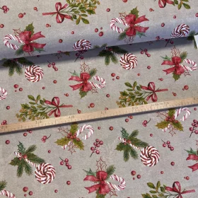   Sötét natúr alapon nyalóka és candy cane karácsonyi dekortextil (TH'26)