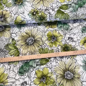Rajzolt virágok zöldre festve dekortextil