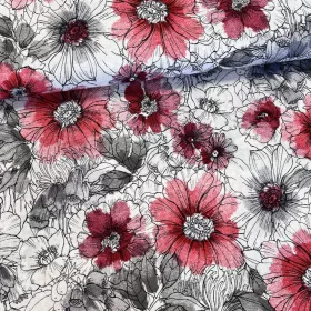 Rajzolt virágok pirosasra festve dekortextil