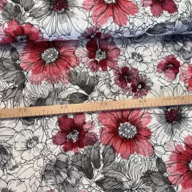 Rajzolt virágok pirosasra festve dekortextil