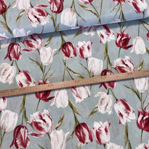 Világoskék a. piros-fehér tulipános dekortextil