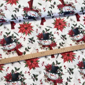   Fehér alapon hóember répa orral karácsonyi dekortextil (TH)