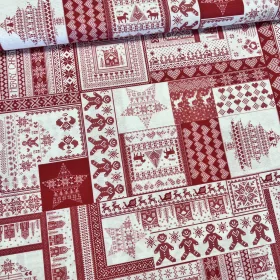 Fehér-piros kötött karácsonyi mintás dekortextil (TH)