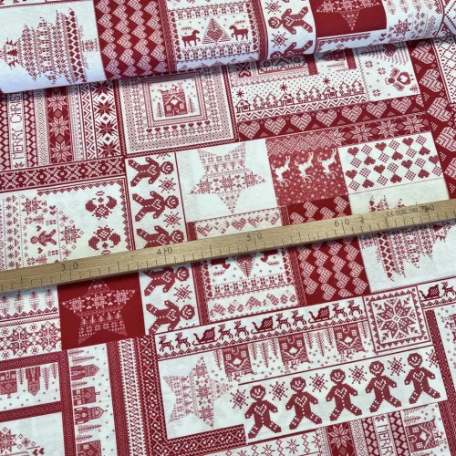 Fehér-piros kötött karácsonyi mintás dekortextil (TH)