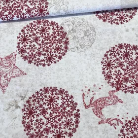   280 cm-es világos a. hópelyhes háttérrel piros szarvas karácsonyi dekortextil (TH)