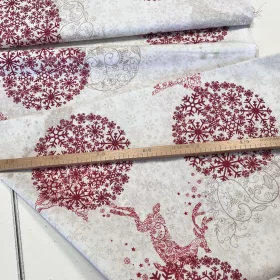   280 cm-es világos a. hópelyhes háttérrel piros szarvas karácsonyi dekortextil (TH)