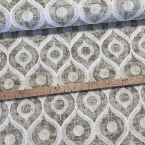 Bézs-fehér geometrikus mintás dekortextil (TH)