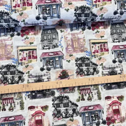 Romantikus házikós dekortextil (minimálisan elmosódott nyomás)