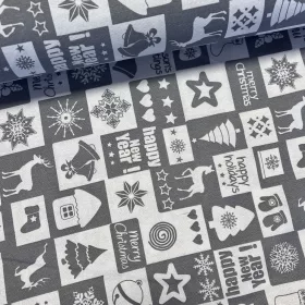  280 cm-es Fehér-szürke négyzetes Happy New Year karácsonyi dekortextil (TH)