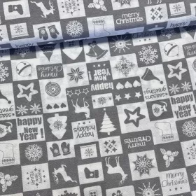   Fehér-szürke négyzetes Happy New Year karácsonyi dekortextil (TH)