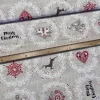 280 cm-es Natúr alapon piros szíves, szarvasos karácsonyi dekortextil (TH)