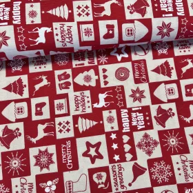   Piros-natúr Happy New Year négyzetes karácsonyi dekortextil (TH)