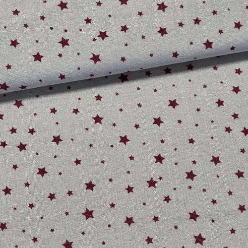 280 cm-es Natúr alapon piros csillagos arany szálas karácsonyi dekortextil (TH)