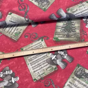   280 cm-es Piros alapon éneklő angyalos-kottás karácsonyi dekortextil (TH)