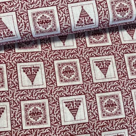 Piros négyzetekben karácsonyi motívumok dekortextil (TH)