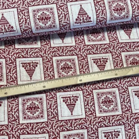 Piros négyzetekben karácsonyi motívumok dekortextil (TH)