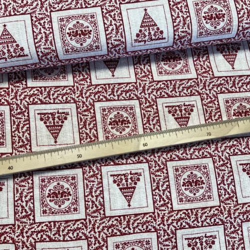 Piros négyzetekben karácsonyi motívumok dekortextil (TH)