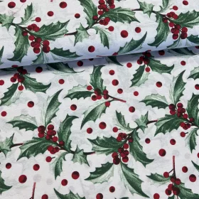 Fehér alapon fagyöngyös karácsonyi dekortextil (TH)