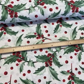Fehér alapon fagyöngyös karácsonyi dekortextil (TH)