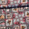 Szürke fa alapon négyzetekben kesztyű, csengő karácsonyi dekortextil (TH)