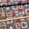 Szürke fa alapon négyzetekben kesztyű, csengő karácsonyi dekortextil (TH)