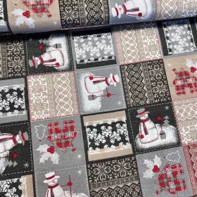   Szürkés színvilágú hóemberes karácsonyi dekortextil (TH)
