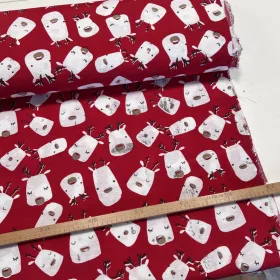   Hibás (akciós): Piros alapon fehér mese szarvasos karácsonyi dekortextil
