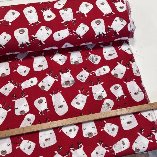 Hibás (akciós): Piros alapon fehér mese szarvasos karácsonyi dekortextil
