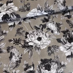 Barnás-szürkés a. fekete-fehér rózsás dekortextil (TH)