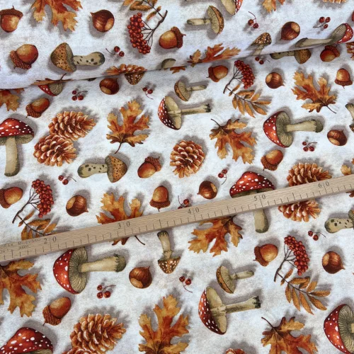 Piros kalapos gombás - gesztenyés őszi dekortextil (TH26)