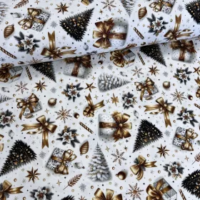   Fehér alapon arany masnis, fenyőfás karácsonyi dekortextil (digitálisan nyomott)